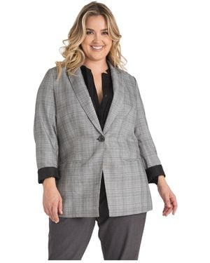 Standards & Practices One-button Oversize Plaid Boyfriend Blazer - Gray
