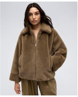 Kenneth Cole Cuffed-sleeve Faux-fur Zip-front Jacket - Brown