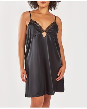 iCollection Plus Sizes Silky Center Jeweled Chemise Nightgown - Gray