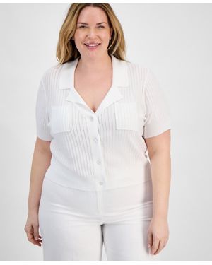売れ筋商品|||タハリエーエスエル  ニット&セーター アウター レディース Plus Size Short-Sleeve Pointelle Cardigan White Short Sleeve Cashmere Knit Cardigan