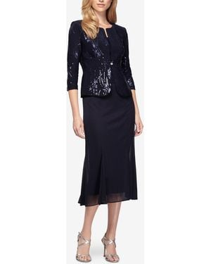 Alex Evenings Petite Sleeveless Sequin Midi Dress And Jacket - Blue