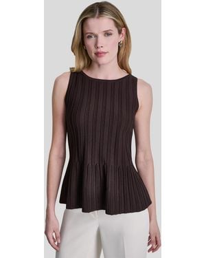 DKNY Peplum Crew Neck Sweater - Brown