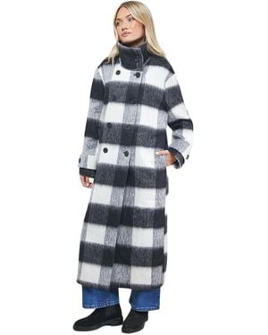 Oasis Brushed Check Funnel Neck Coat - White