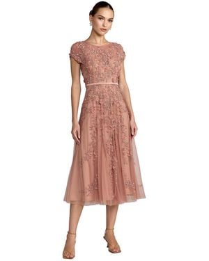 Mac Duggal Floral Embellished Cap Sleeve Midi Dress - Pink
