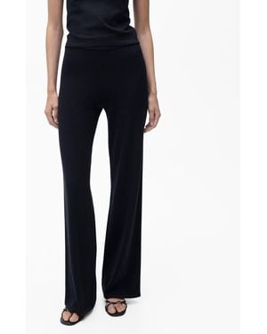 Mango Fine-knit Wide Leg Pants - Black