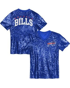 Outerstuff Big Girls Buffalo Bills Wordmark Sequin V-neck Top - Blue