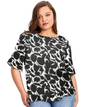 Avenue Plus Size Crew Ruffle Hem Top - White