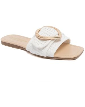 Juicy Couture Zapphire Heart Buckle Slide Flat Sandals - White
