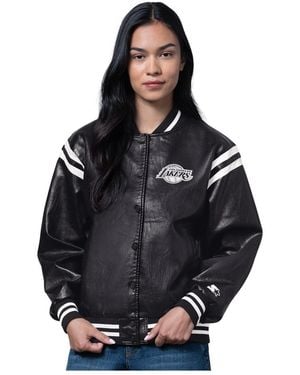 Starter Black Los Angeles Lakers High Heat Leather Varsity Full-snap Jacket