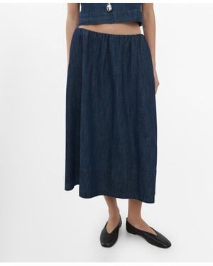 Mango Stitched Hem Denim Skirts - Blue