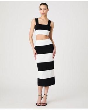 French Connection Sleeveless Bodycon Colorblocked Knit Top Maxi Skirt - White