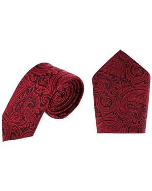 Trafalgar Sobee Paisley Silk Necktie And Pocket Square - Red