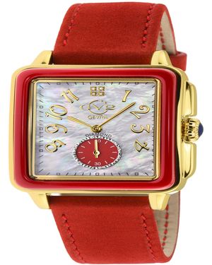 Gevril Bari Enamel Swiss Quartz Italian Red Leather Strap Watch 34mm