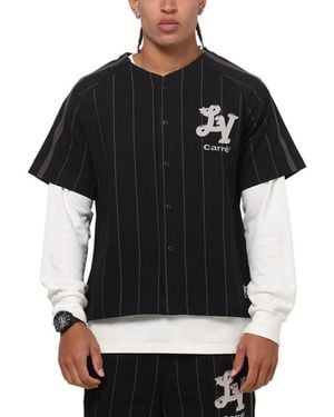 carre City Series Pinstriped V-neck Short-sleeve Jersey - Black