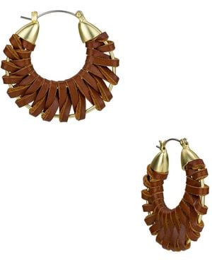 Patricia Nash Wrapped Leather Collection Woven Hoop Earrings - Metallic