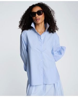 Kenneth Cole Striped Woven Collared Top - Blue