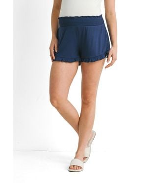 Hello Miss Maternity Smocked Ruffle Lounge Shorts - Blue