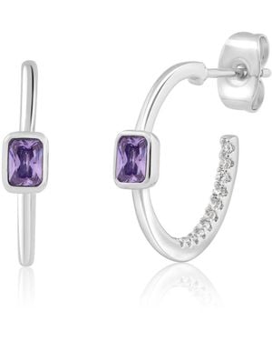 Simona Modern Bezel-set Birthstone Cz Half Hoops - White