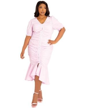Buxom Couture Plus Size Ruched Fishtail Midi Dress - White