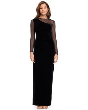 Xscape Velvet Long-sleeve Boat Neck Dress - Black
