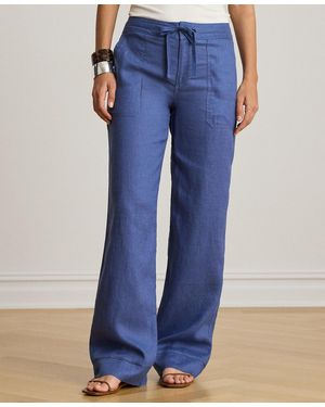 Ralph Lauren Petite 100% Linen Wide-leg Linen Pants - Blue