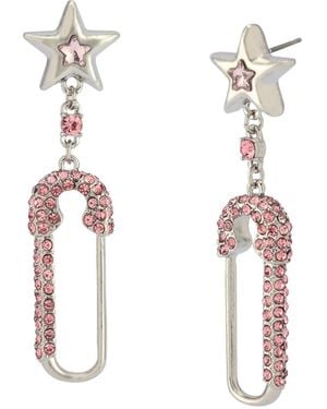Betsey Johnson Faux Stone Star Safety Pin Drop Earrings - White
