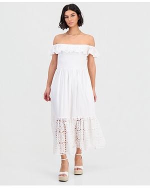 Dotti Off-the-shoulder Flounced Smocked Midi Dress - White