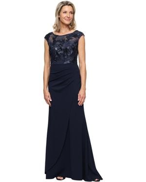 Alex Evenings Boat Neck Crepe Ball Gown - Blue