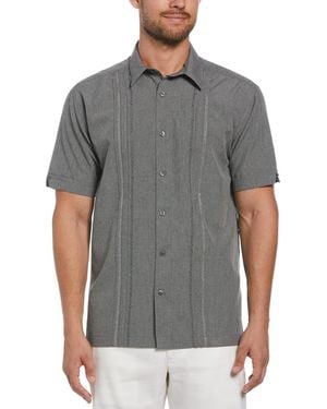 Cubavera Geo Embroidered Panel Chambray Shirt - Gray