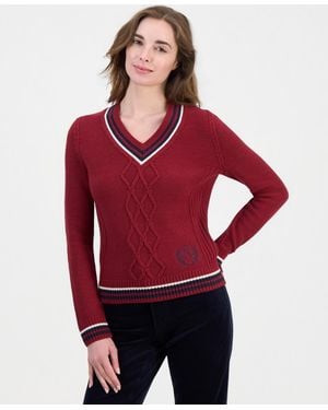 Nautica V-neck Varsity Tipped Sweater - Red