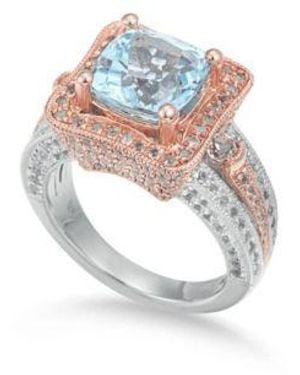 SUZY LEVIAN NEW YORK Suzy Levian Two Tone Sterling Silver Cushion Cut Center Topaz Cocktail Paris Ring - White