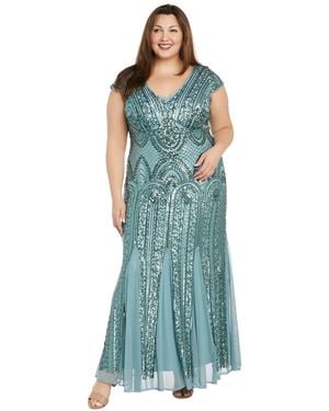 R & M Richards Plus Size V-neck Beaded Dress - Green