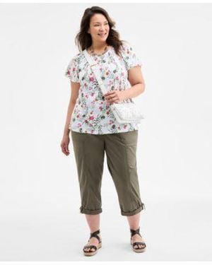 Style & Co. Style Co Plus Size Printed Flutter Sleeve Knit Top Cuffed Capri Pants Exclusively At Macys - Natural