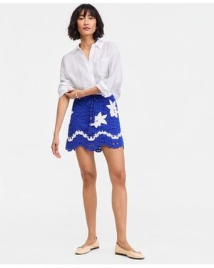 On 34th 3d Flower Crochet Mini Skirt - Blue