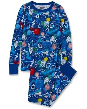 Lands' End Kids Long Sleeve Top And Bottom Snug Fit Pajama Set - Blue