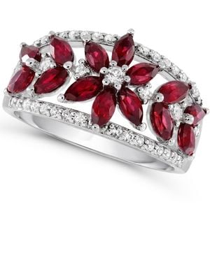 Macy's Lab-grown Ruby And Lab-grown White Sapphire Floral Ring (1-1/3 Ct. T.w. Ruby - Red