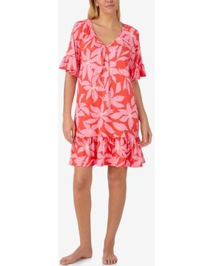 Ellen Tracy V-neck Short Nightgown - Red
