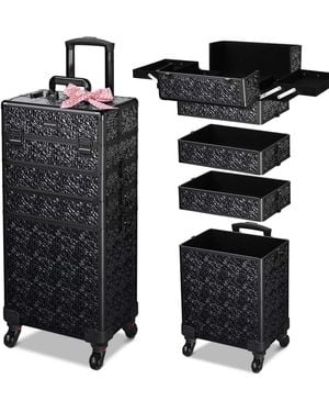 Byootique 4in1 Rolling Makeup Train Case Cosmetic Organizer Wheel - Black