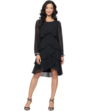 Sl Fashions Rhinestone-cuff Tiered Dress - Black