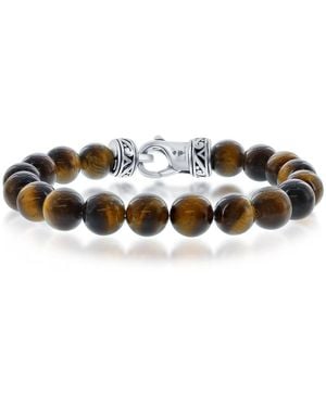 Metallo Stainless Steel 10mm Natural Stone Bead Bracelet - Multicolor