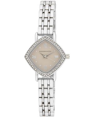 BCBGMAXAZRIA Diamond Case Crystal Bezel Bracelet Watch - White