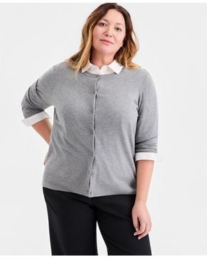 Style & Co. Plus Size Button-front Long-sleeve Cardigan - Gray