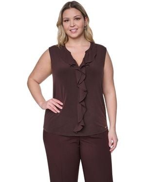 Calvin Klein Plus Size Sleeveless Ruffle-front V-neck Top - Purple