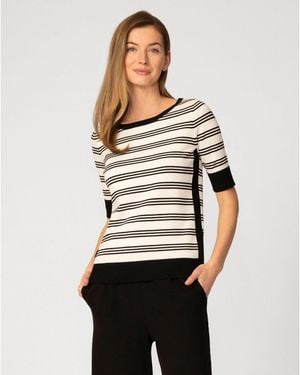Cable & Gauge Stripe Boat Neck Sweater - White