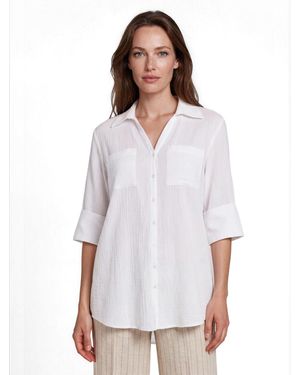 Masai Mairara Seersucker Button-front 3/4-sleeve Shirt - White