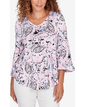 Ruby Rd. Petite Paisley Ruffle Sleeve Knit Top - Multicolor