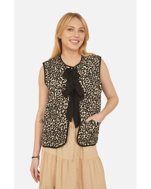 Yumi' Sleeveless Bow-tie Leopard Waistcoat - Black