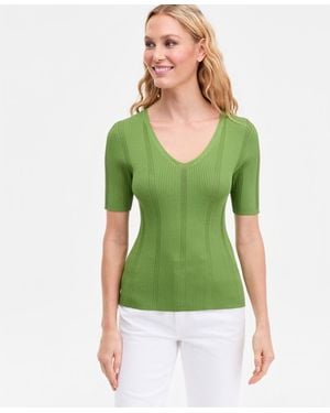 INC International Concepts V-neck Short Sleeve Ribbed Knit Sweater - Green