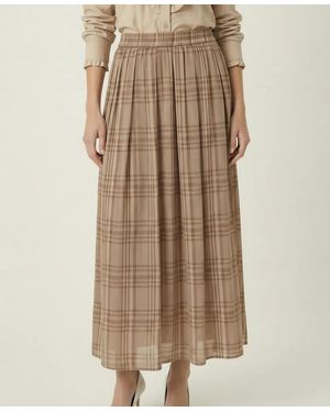Modenaire Plaid Pleated Maxi Skirt With Side Pockets - Natural