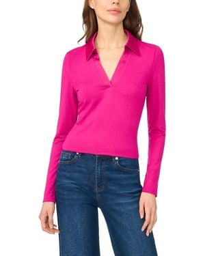 Cece Woven-collar Knit Long-sleeve Top - Pink